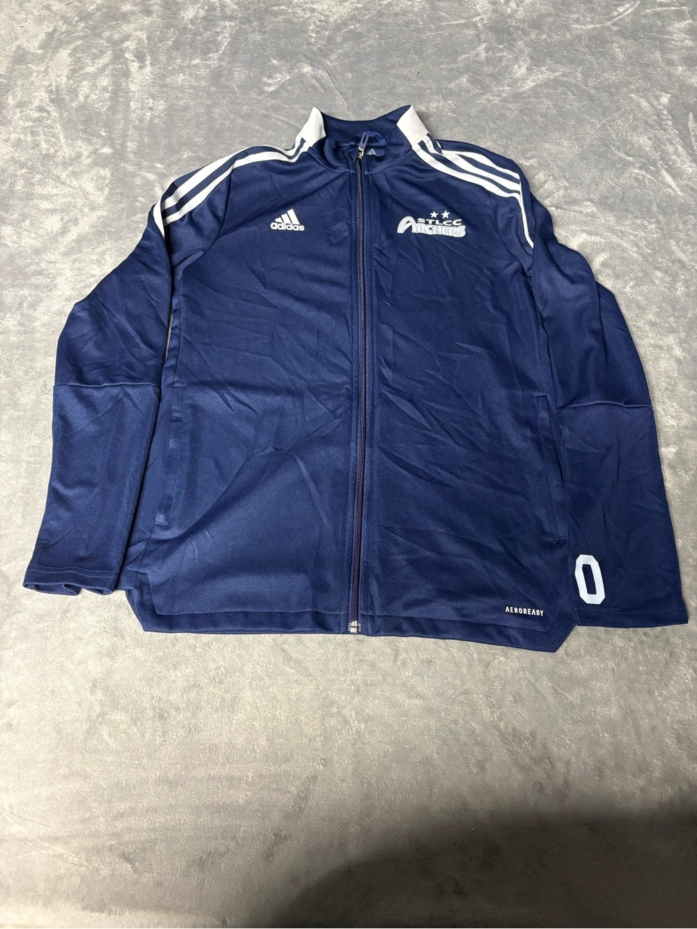 adidas Navy Blue Full-Zip Track Jacket with White Stripes